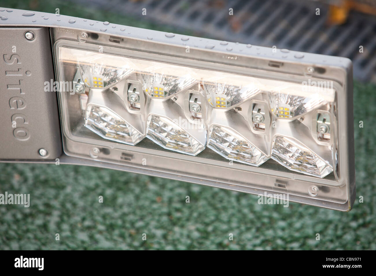 A low energy lamp post, using modern low energy bulbs. Stock Photo