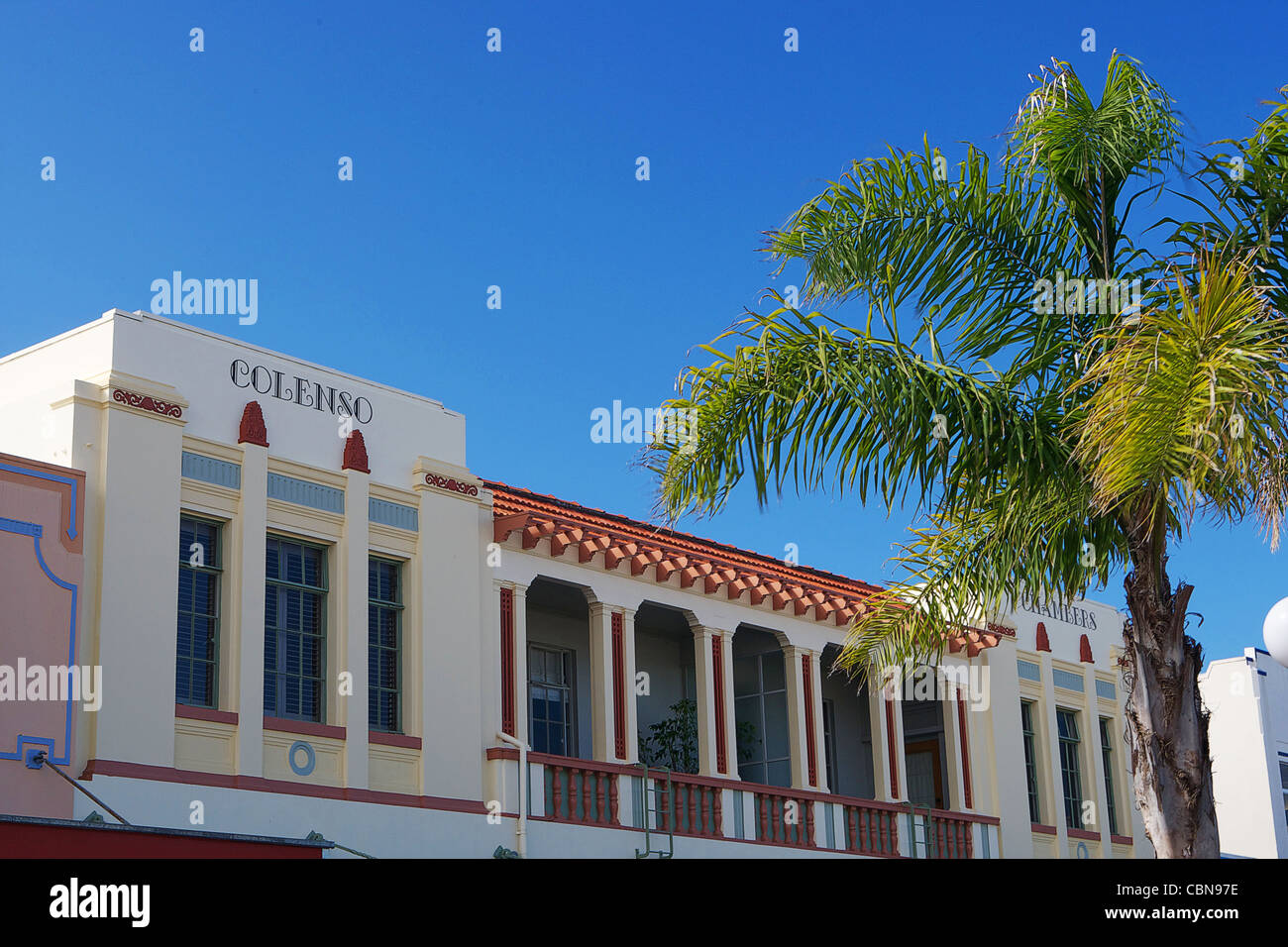 One of the many lovely art deco buildings in Napier, New Zealand. Stock Photo