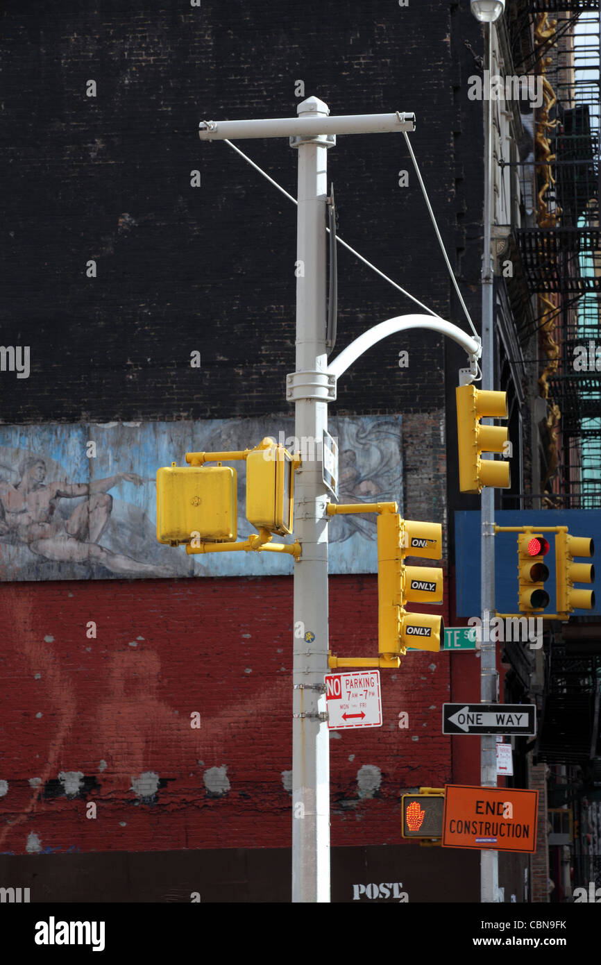 traffic lights Lafayette Street, Manhattan, New York City, NYC, USA Stock Photo