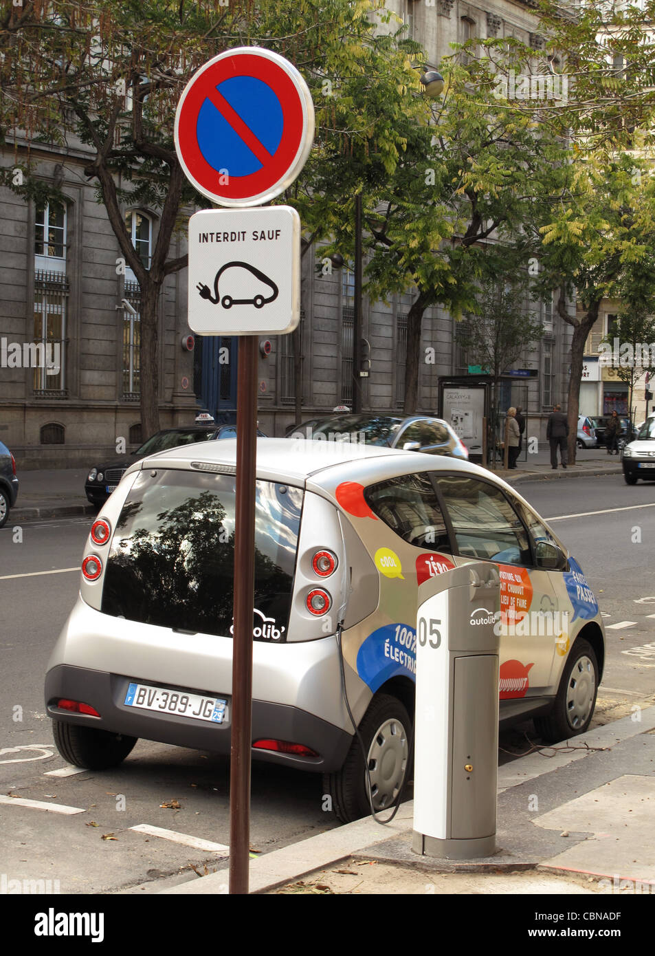 Autolib,electric car recharge at the base in the street,Paris,France Stock Photo