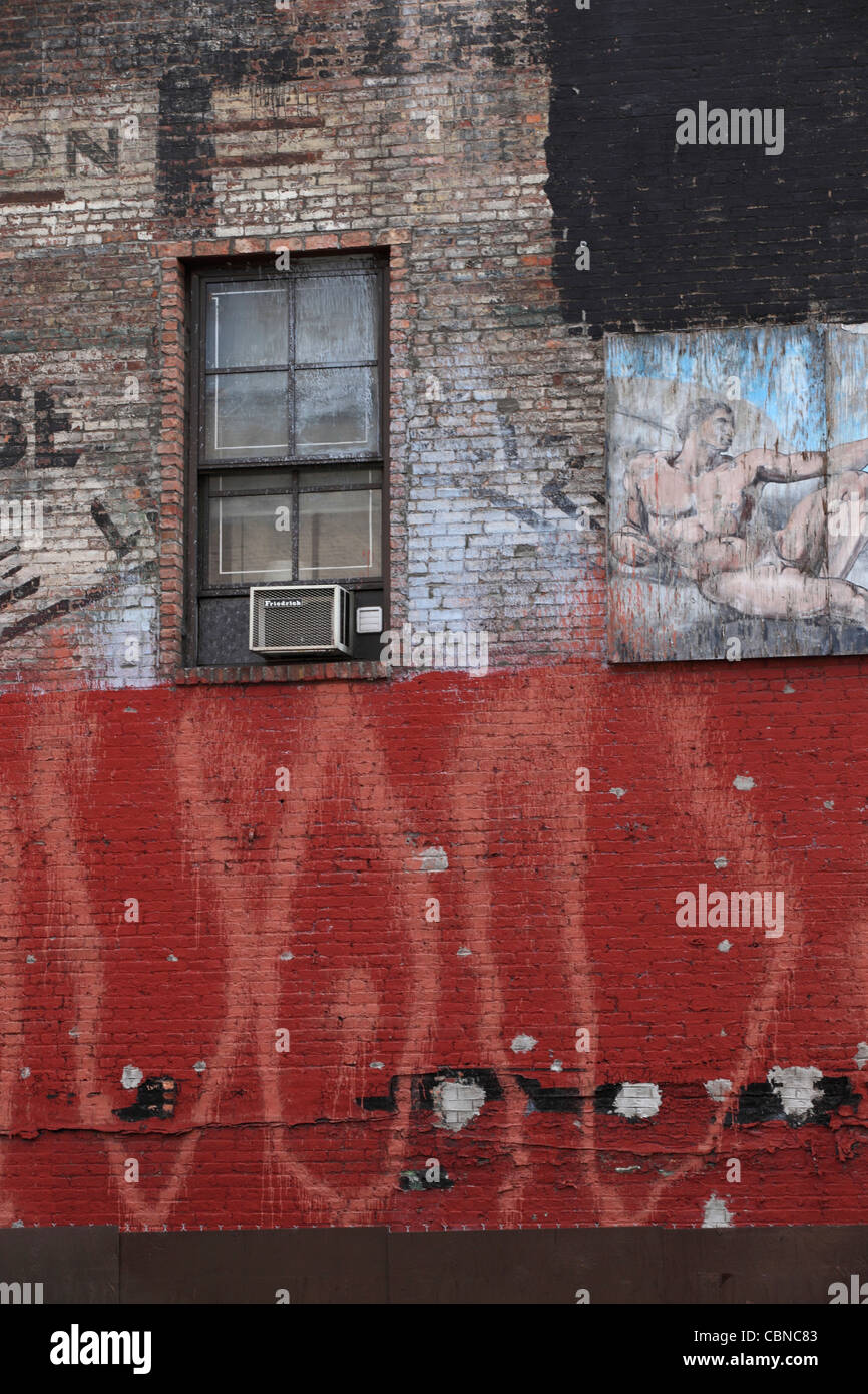 Graffiti & artwork mural on wall, Lafayette Street, Manhattan, New York City, NYC, USA Stock Photo