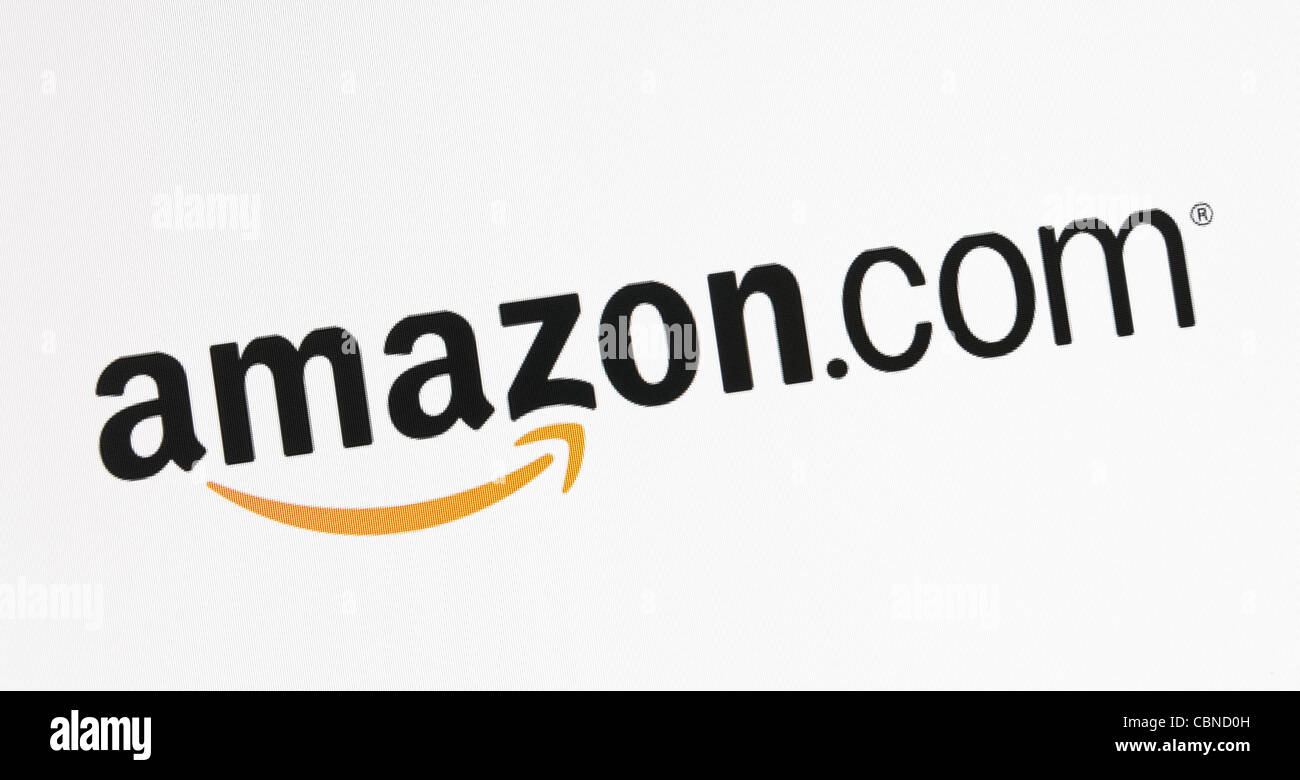 The Amazon.com logotype on a monitor screen. Stock Photo