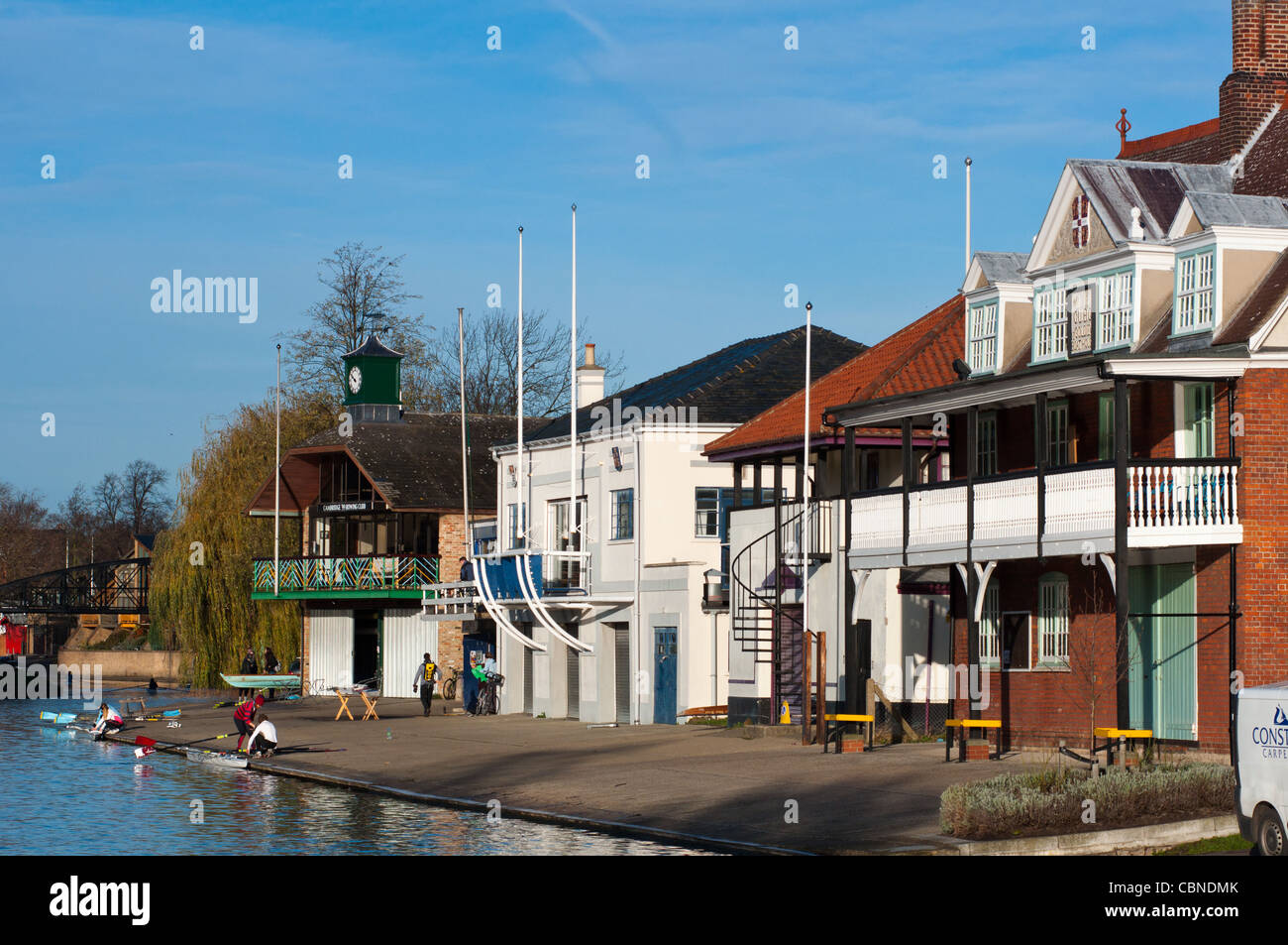 Boathouses on river Cam. Cambridge. UK Stock Photo