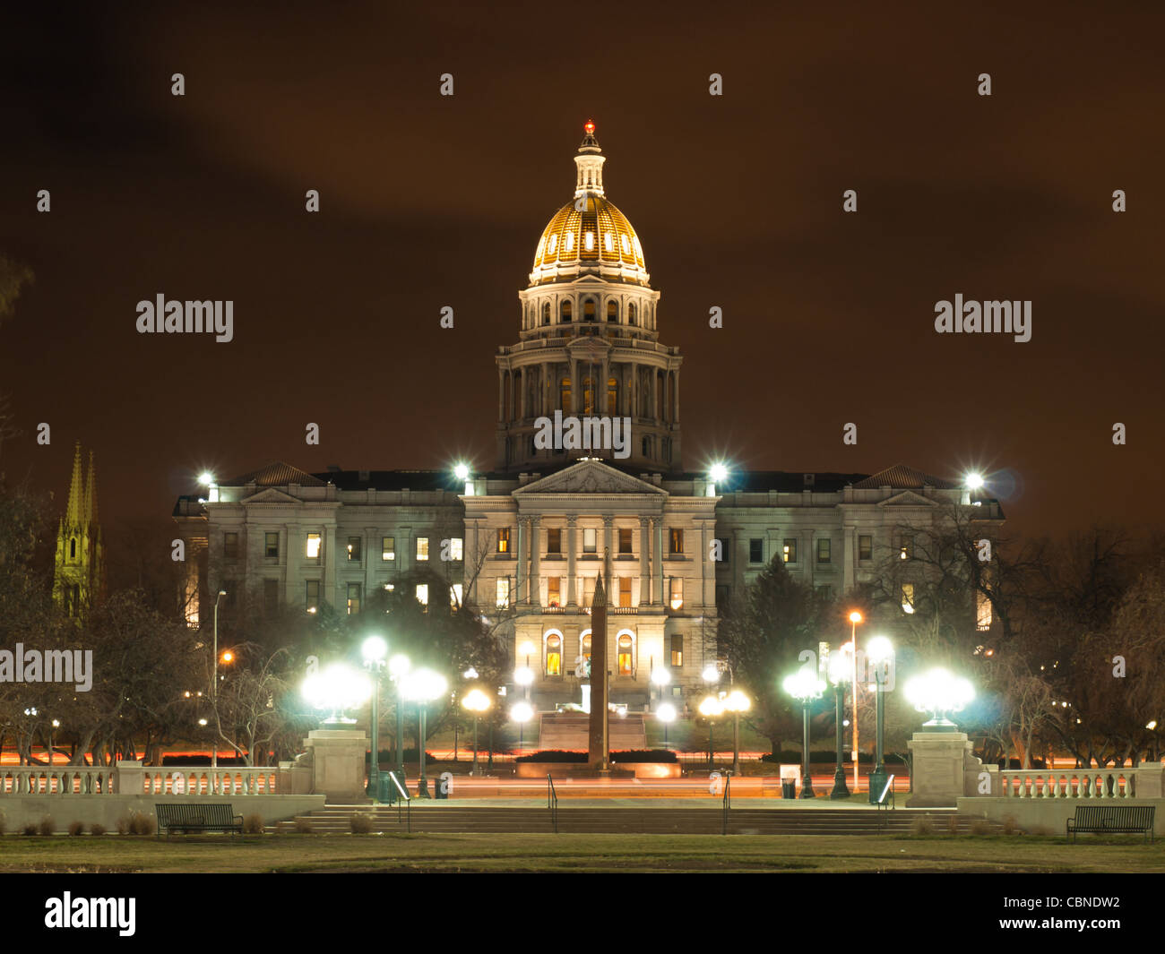 Downtown Denver at Christmas. Denver's Capitol buildign at night Stock