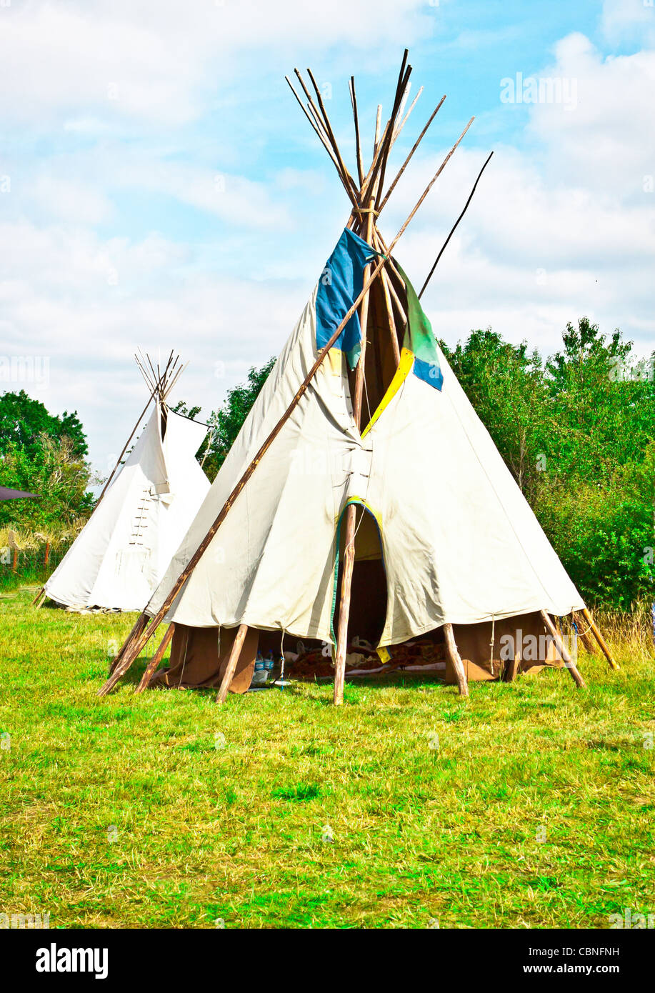 Two traditional wigwams at a festival in the UK Stock Photo