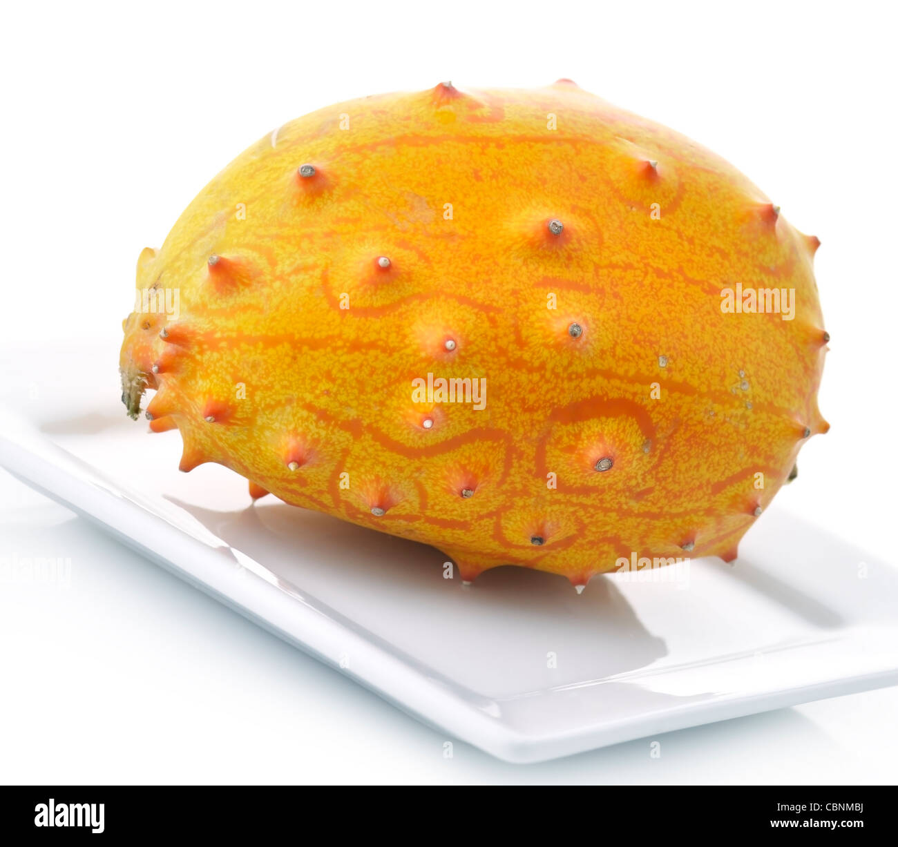 Kiwano Melon Tropical Fruit On A White Plate Stock Photo Alamy