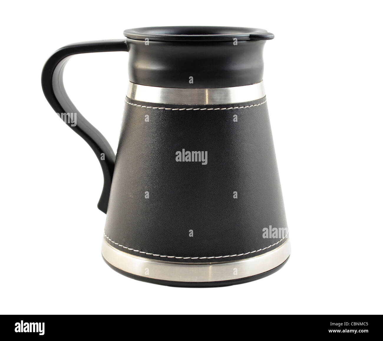 a black travel coffee mug on white background Stock Photo