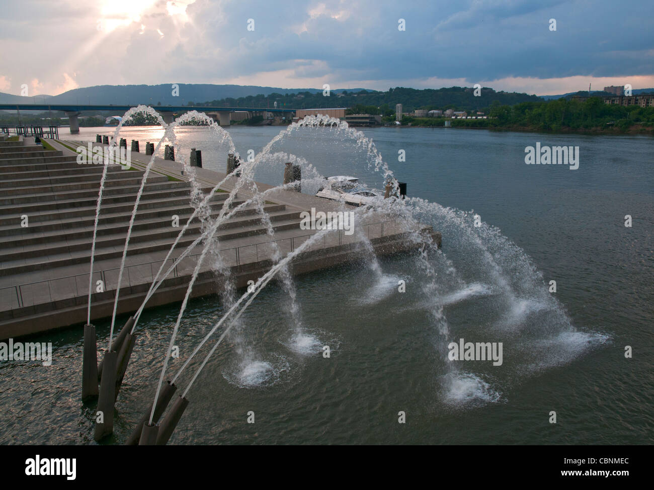 Tennessee, Chattanooga, Tennessee River, Ross's Landing Park Fountain Stock Photo