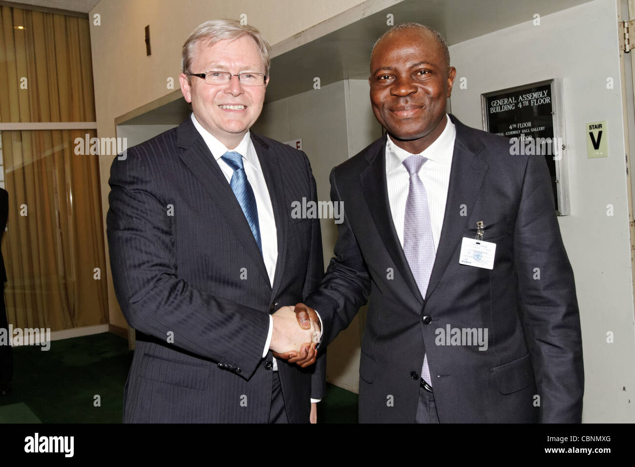 Australian Foreign Minister Kevin Rudd with Mr Faure Essozimna Gnassingbe, president of Togo during a meeting at the UN. Stock Photo