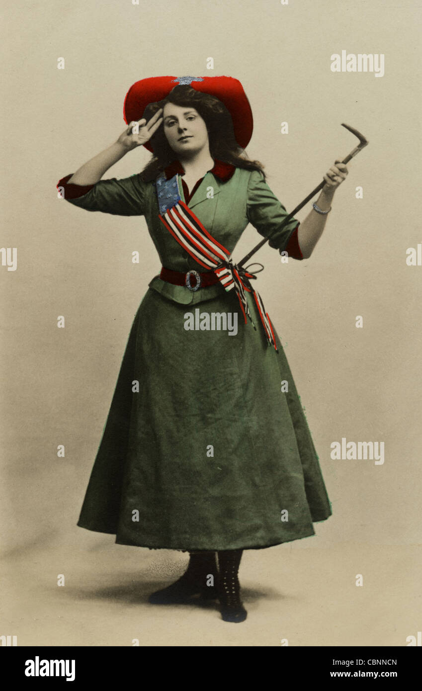 Patriotic Soldier Girl in Army Green Dress Stock Photo