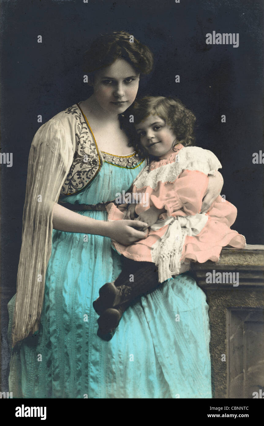 Gorgeous Edwardian Era Mother & Daughter Stock Photo