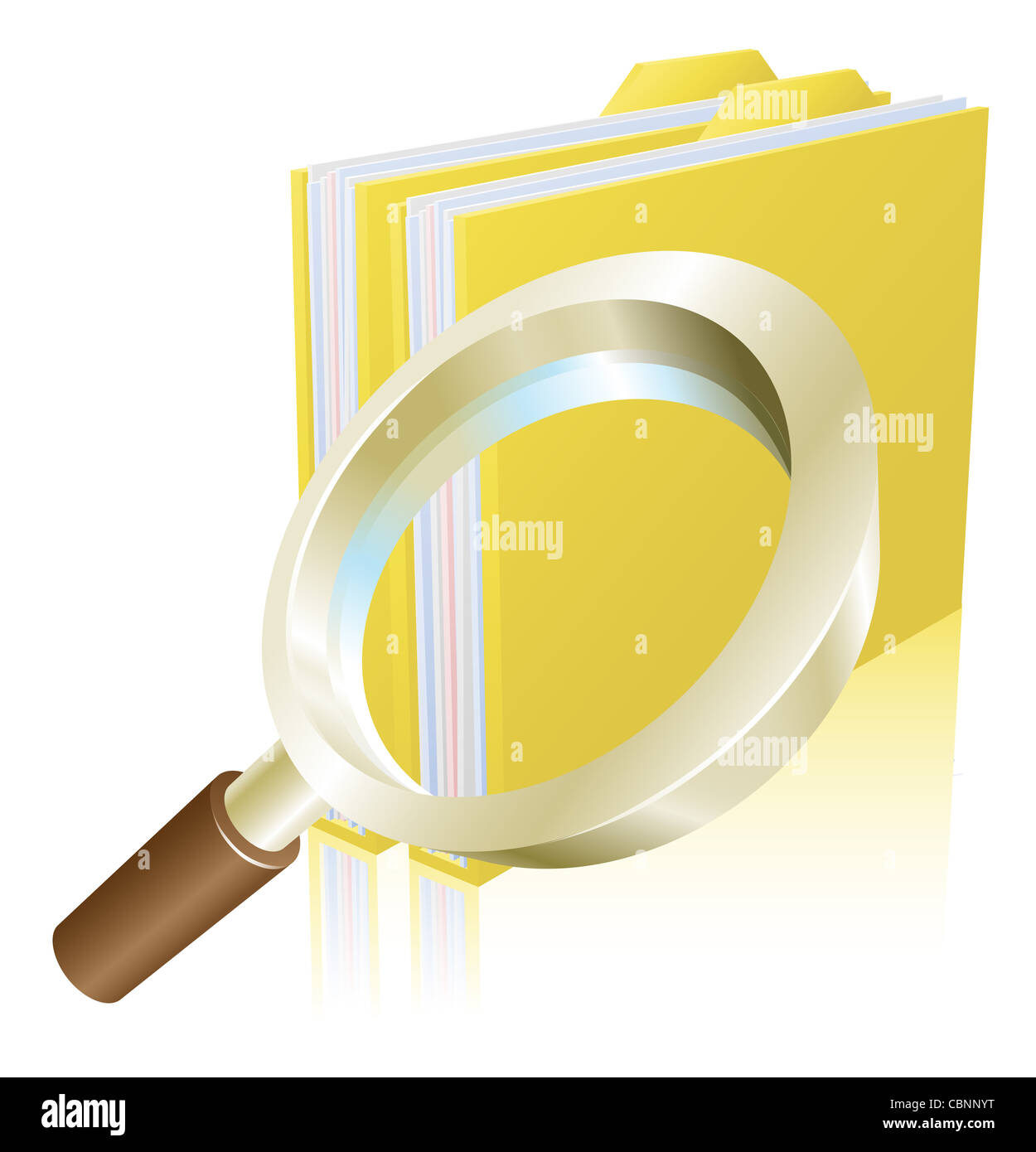 Magnifying glass data file folder search conceptual illustration Stock