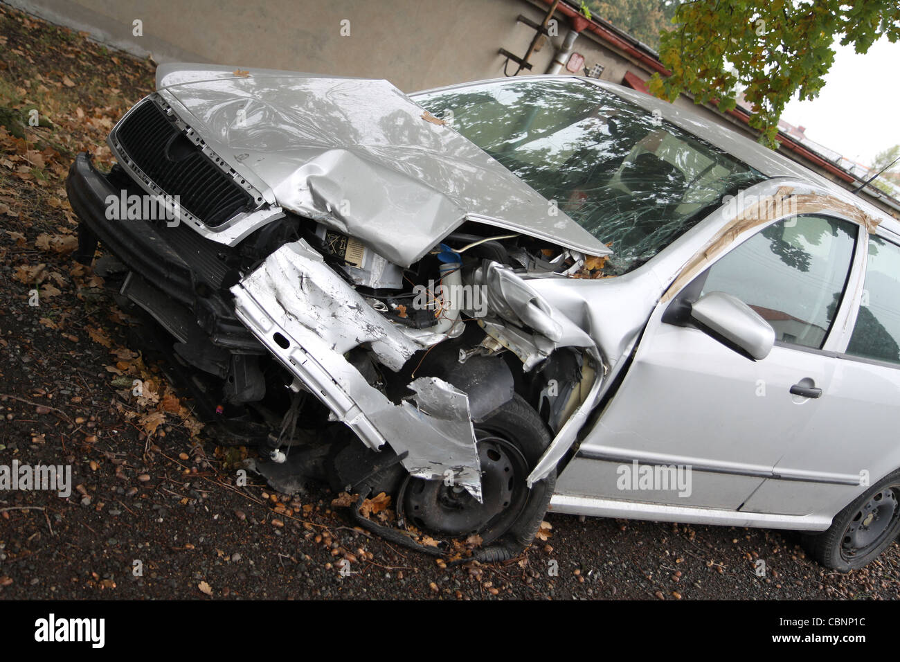 gray damage car outdoor Stock Photo