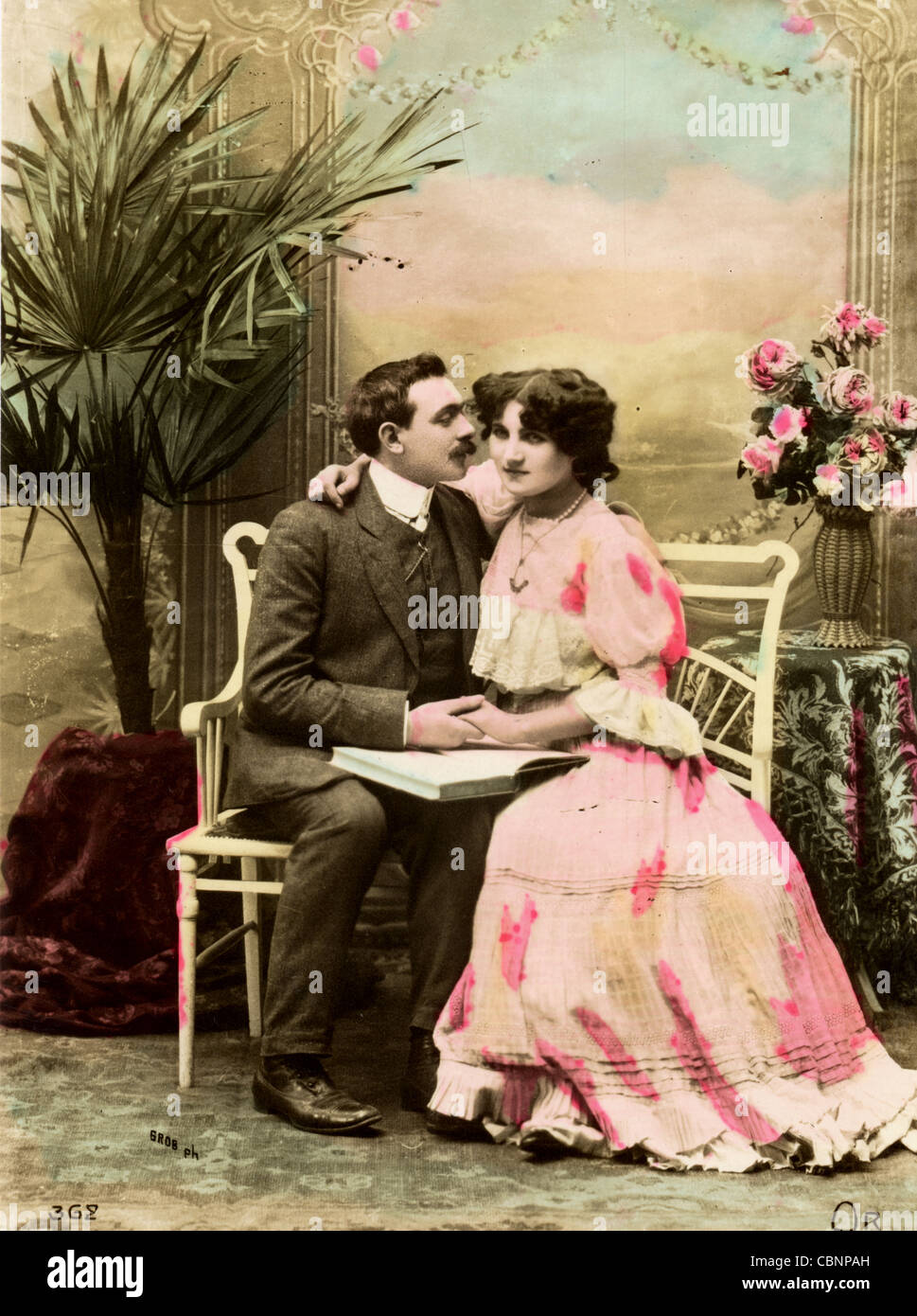 Staid 1900s Couple Holding Hands Stock Photo