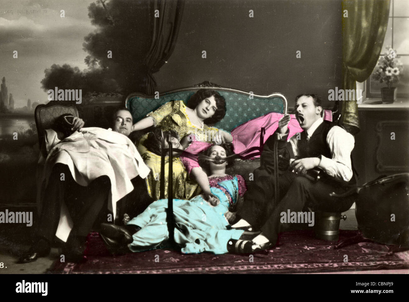 Five Tired & Exhaused Partygoers Stock Photo