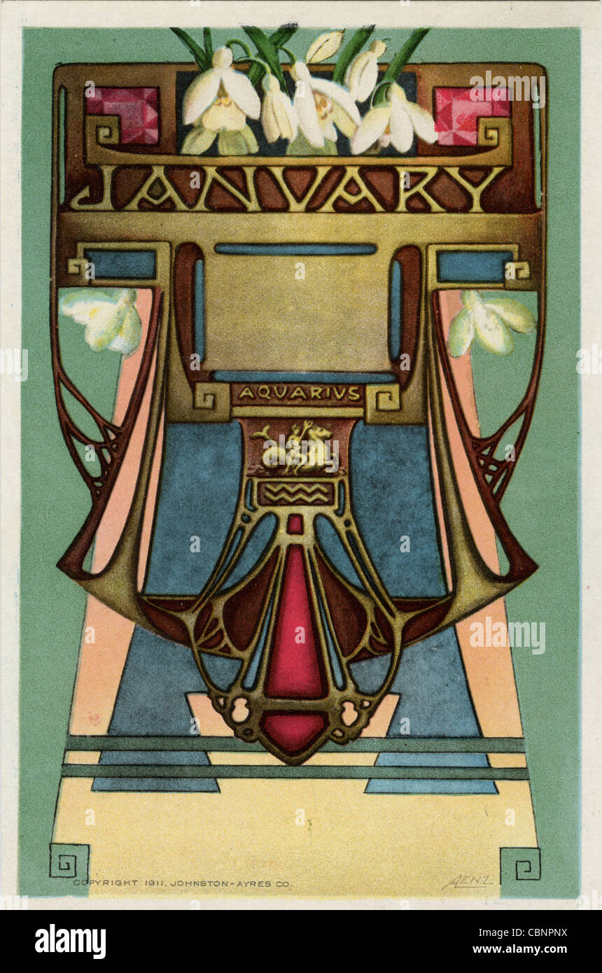 January Aquarius Zodiac Art Nouveau Stock Photo Alamy