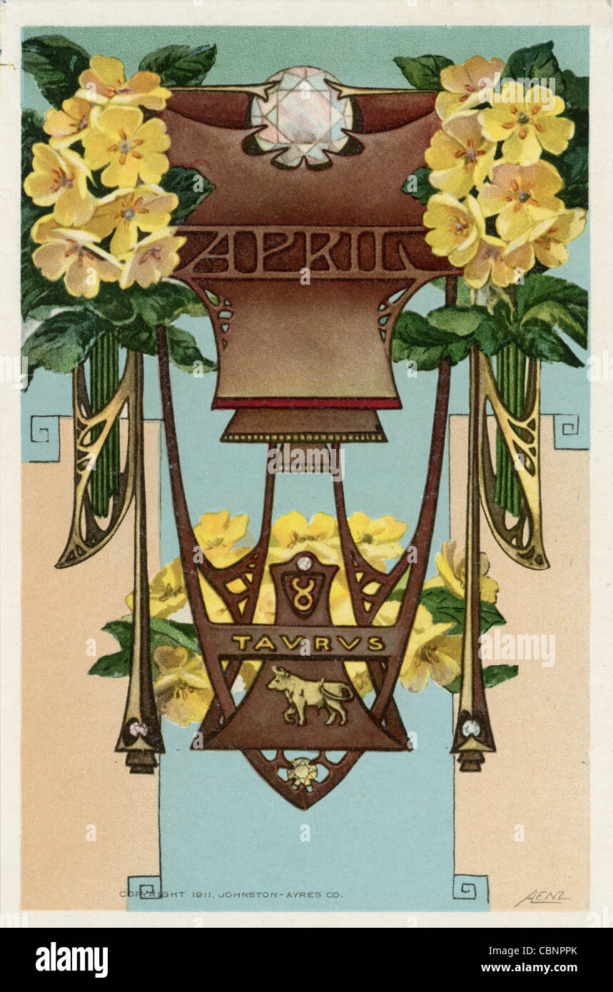 April Taurus Zodiac Art Nouveau Stock Photo Alamy