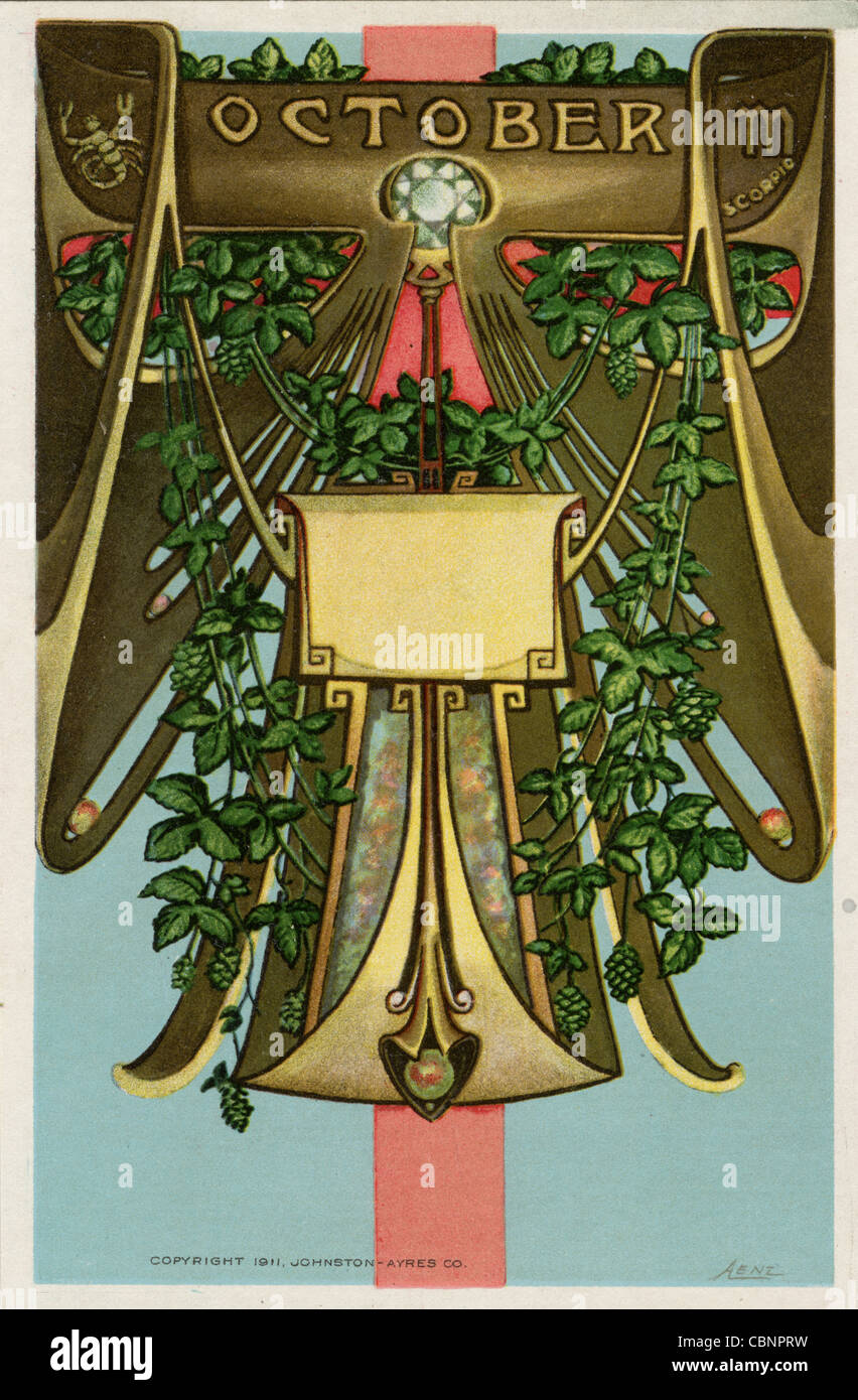 October Scorpio Zodiac Art Nouveau Stock Photo