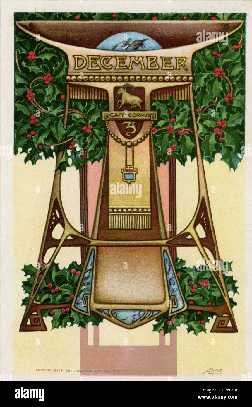 December Capricorn Zodiac Art Nouveau Stock Photo