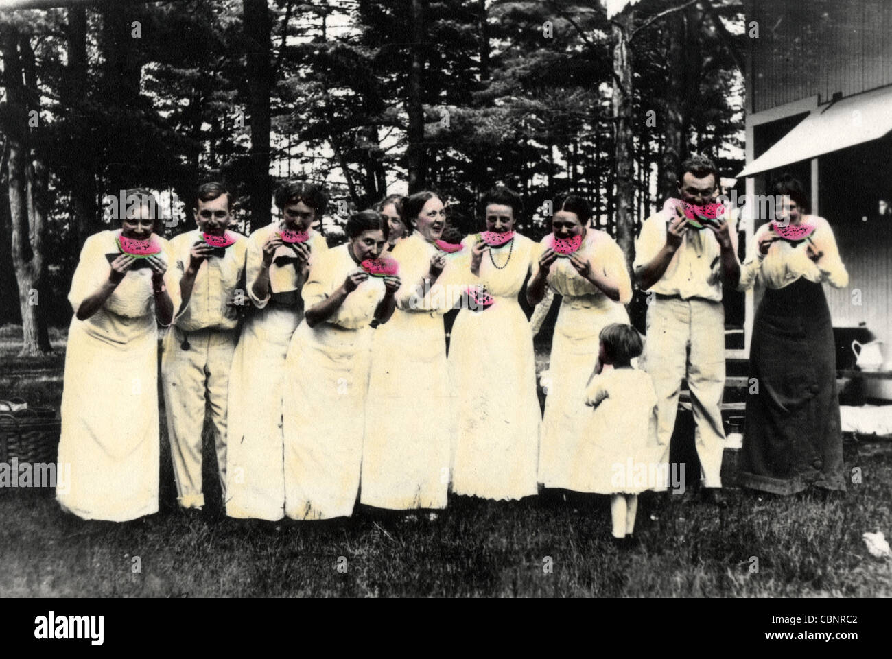 Ten People Eating Watermelon Stock Photo