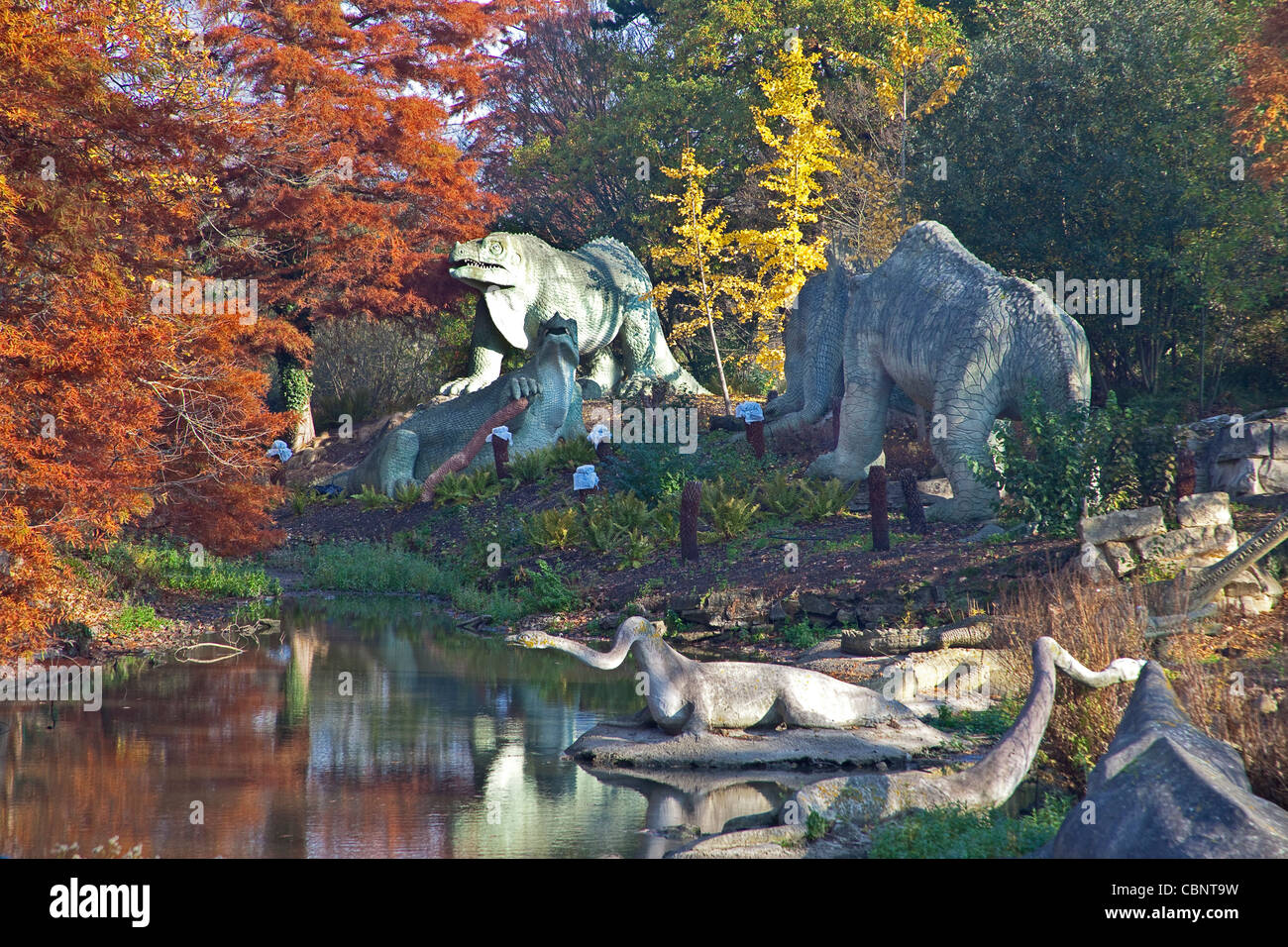 London, Crystal Palace Park The dinosaur area November 2011 Stock Photo