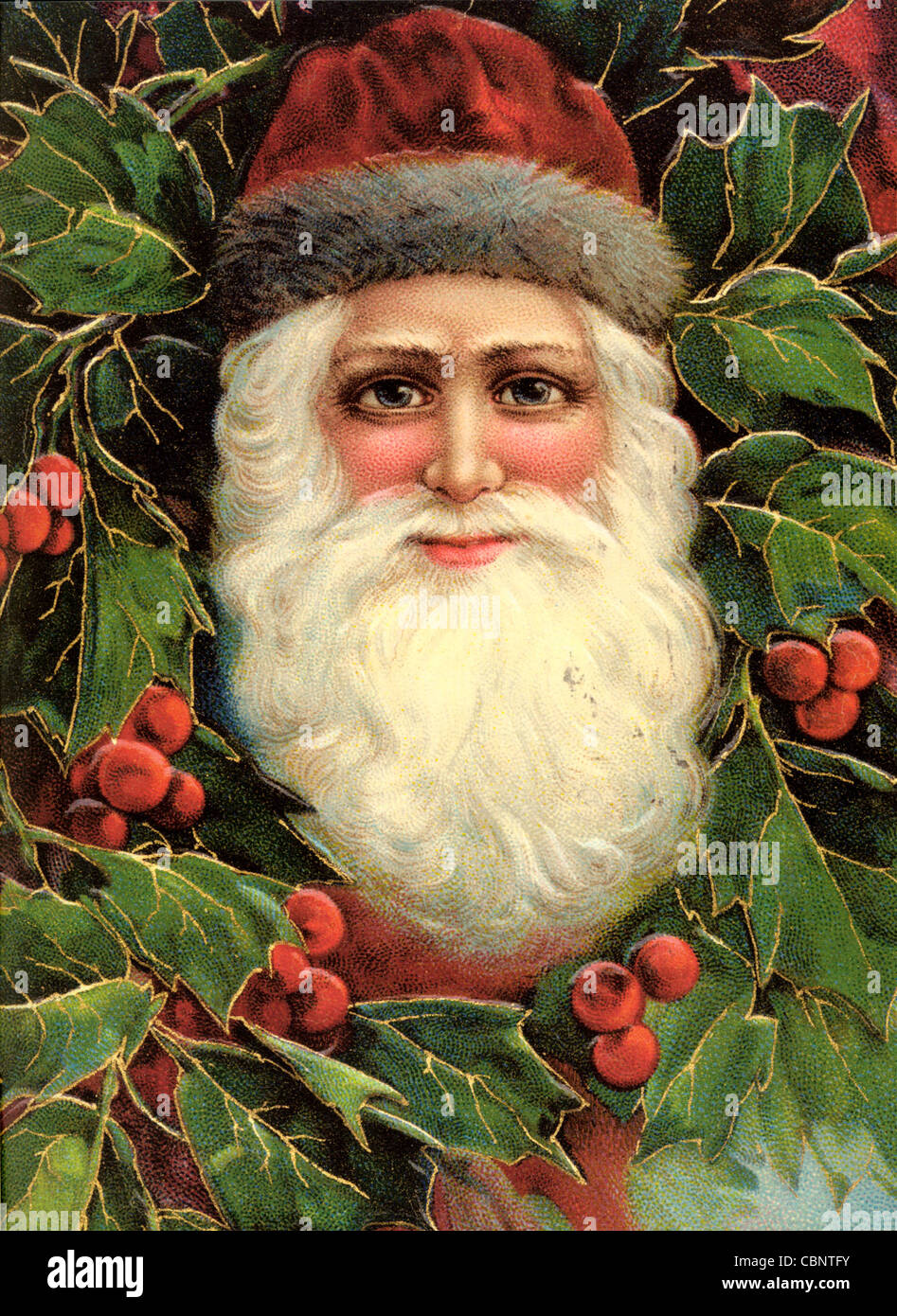 Santa Claus in Holly Tree Stock Photo
