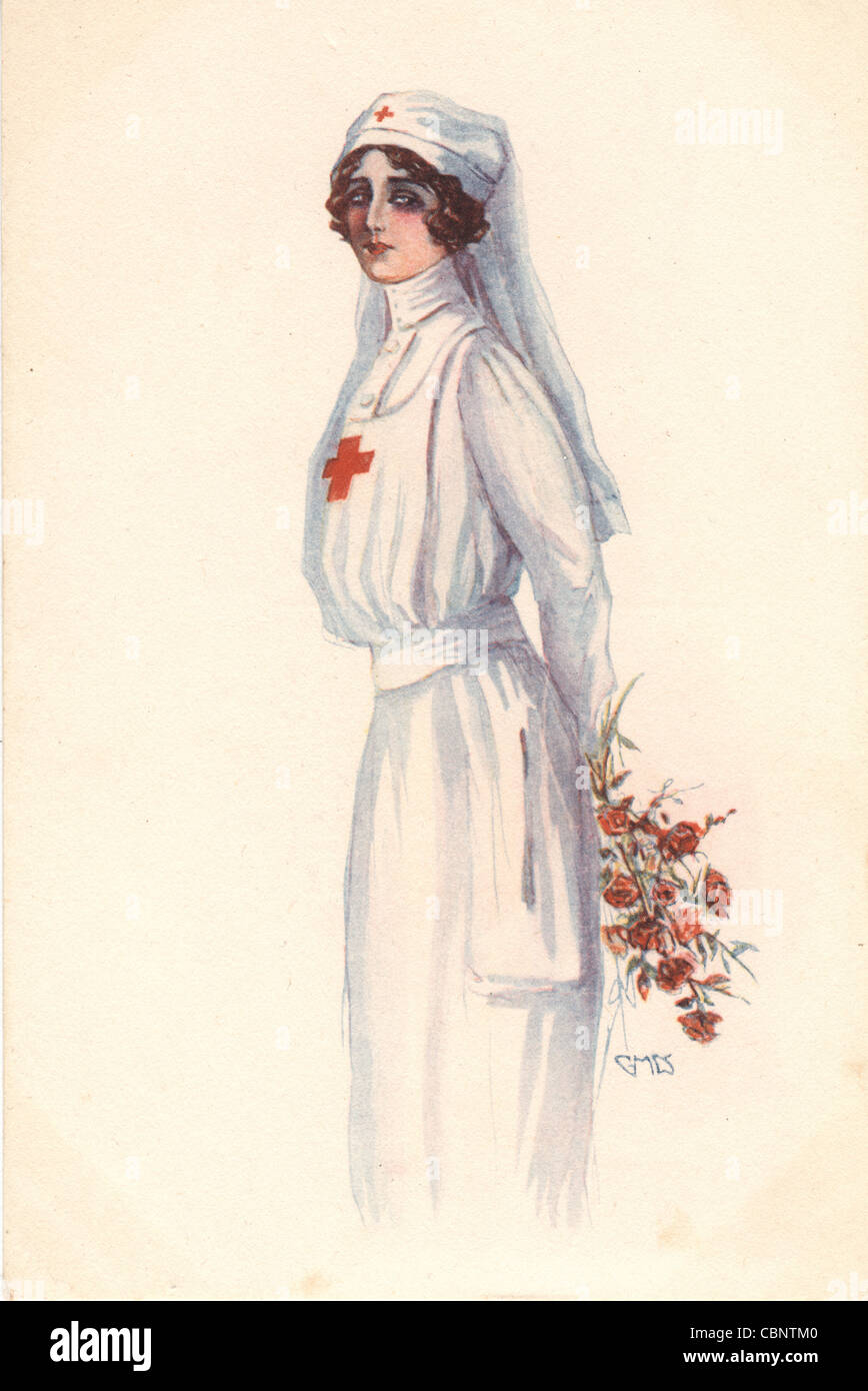 Elegant Nurse with Bouquet of Roses Stock Photo