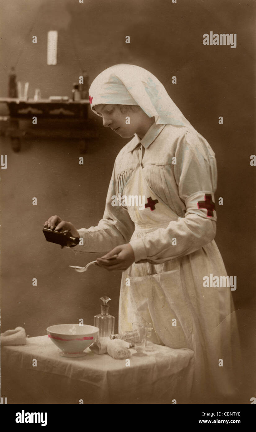 Red Cross Nurse Preparing Medication #1 Stock Photo