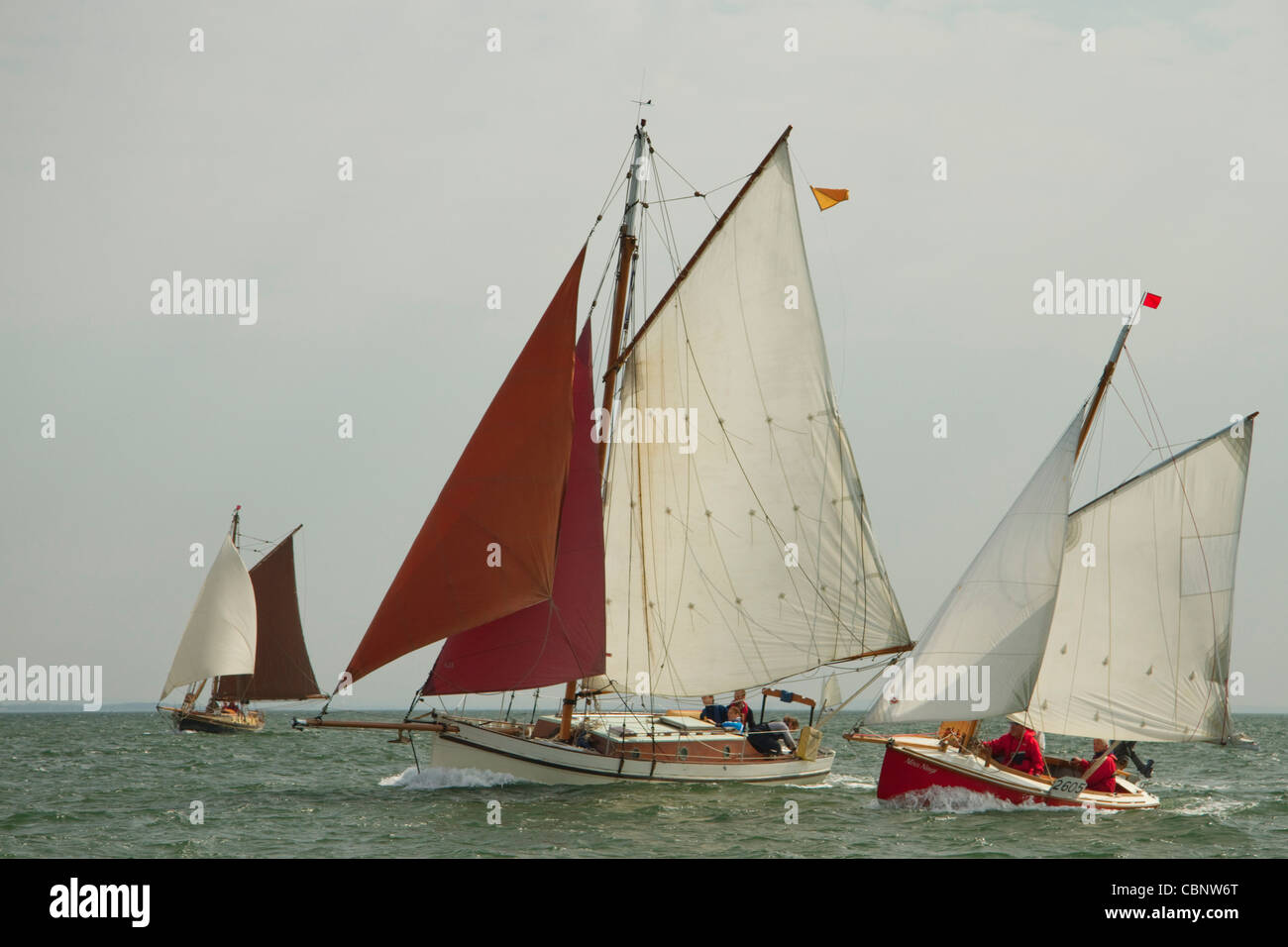 Gaff Rigged vessels racing in close proximity at the 2011 Old Gaffers Festival, Yarmouth, Isle of Wight Stock Photo