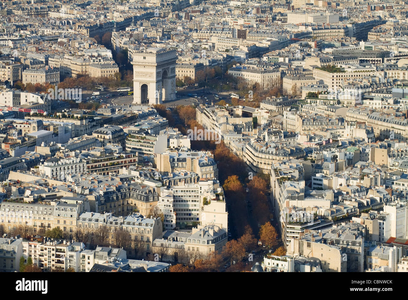 A view to the Arc de Triomphe area, Paris, from the Eiffel Tower Stock Photo Alamy