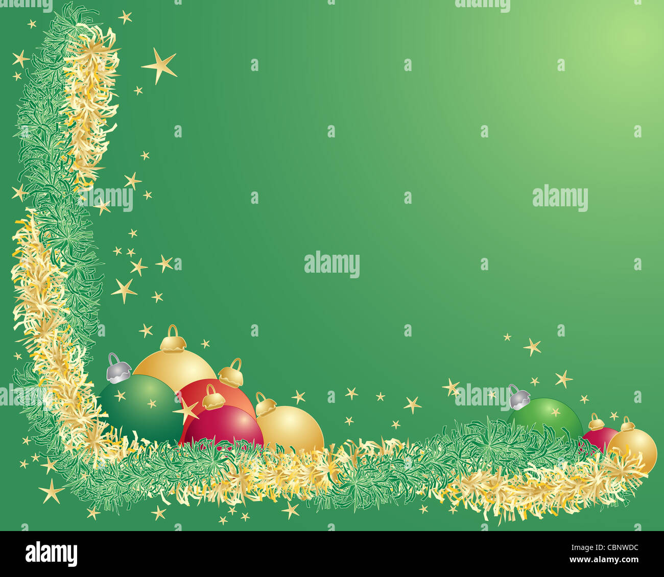 an illustration of green and gold tinsel with red green and gold