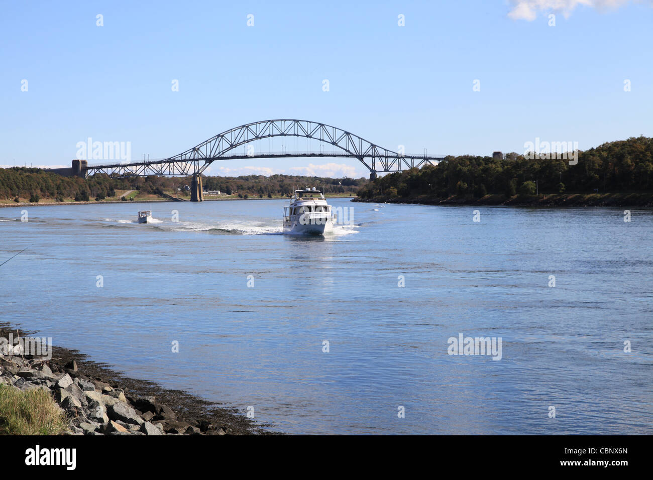 USA, River View with boat Stock Photo