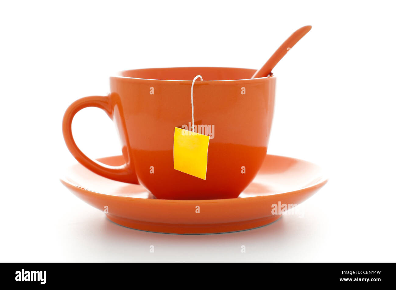 Download Orange Cup Of Tea With Saucer And Tea Bag Inside With Empty Yellow Stock Photo Alamy PSD Mockup Templates