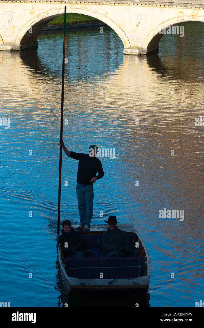 Punting silhouette on river Cam, Cambridge England. Stock Photo