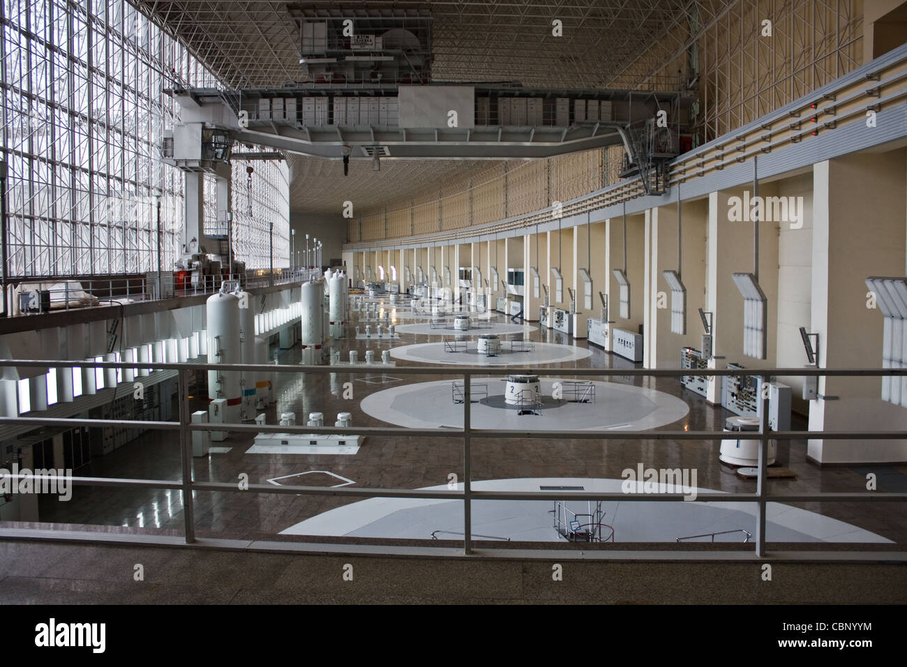 russian hydro power plant machine hall interior Stock Photo