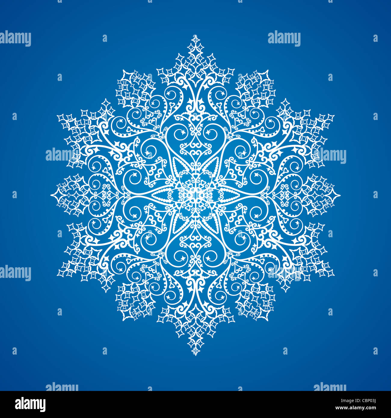 Single detailed white snowflake on blue background Stock Photo - Alamy