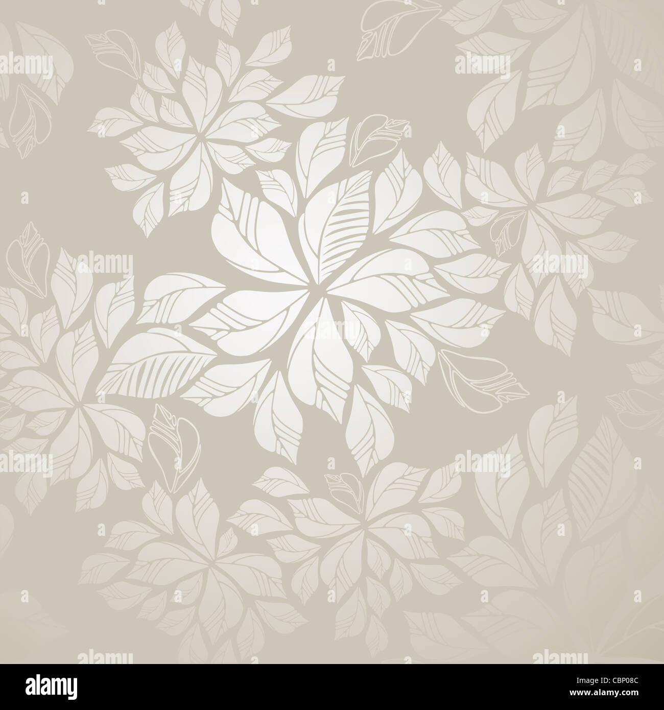 Seamless grey silver leaves foliage wallpaper pattern Stock Photo