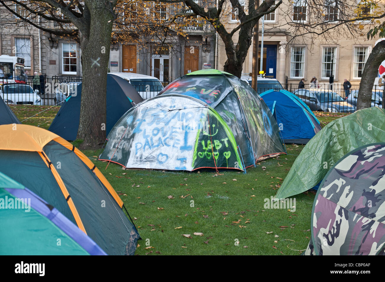 Occupy Edinburgh Protest part of the worldwide anti capitalist movement, St Andrews Square Edinburgh Stock Photo