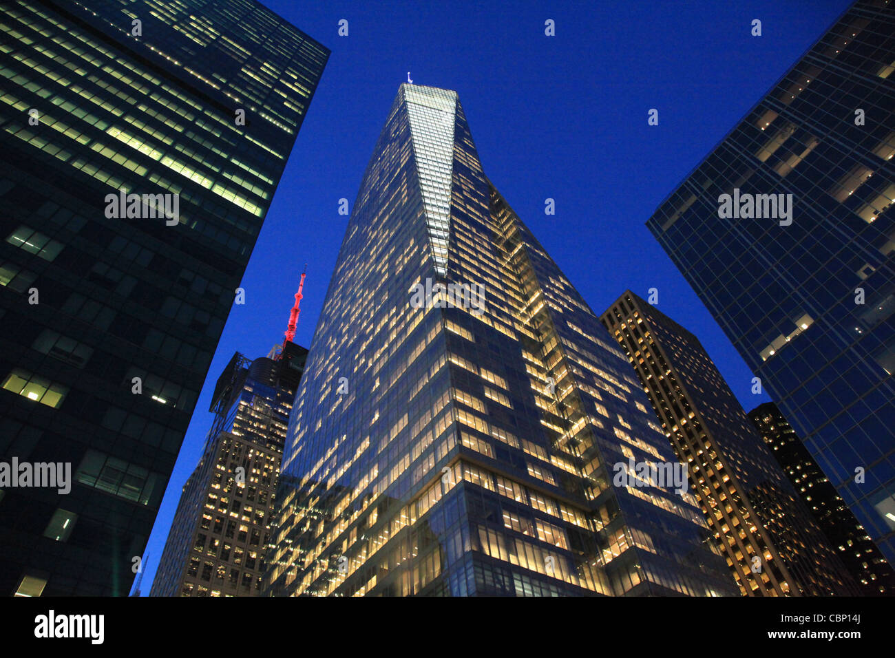 USA, NYC, Manhattan, Skyscraper at twilight Stock Photo