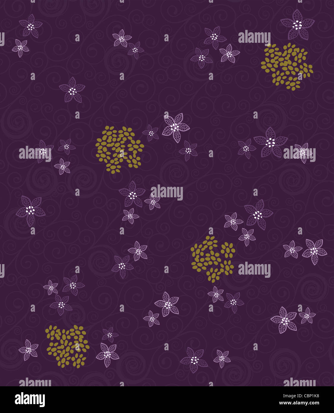 Seamless purple swirls and flowers wallpaper Stock Photo - Alamy