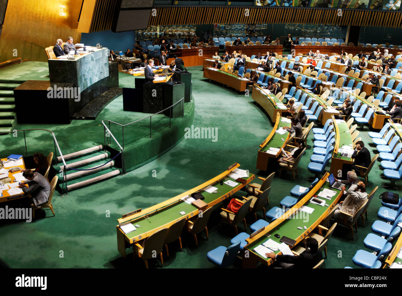 German Foreign Minister Guido Westerwelle makes a speech during the 2010 United Nations General Assembly at UN Headquarters in N Stock Photo