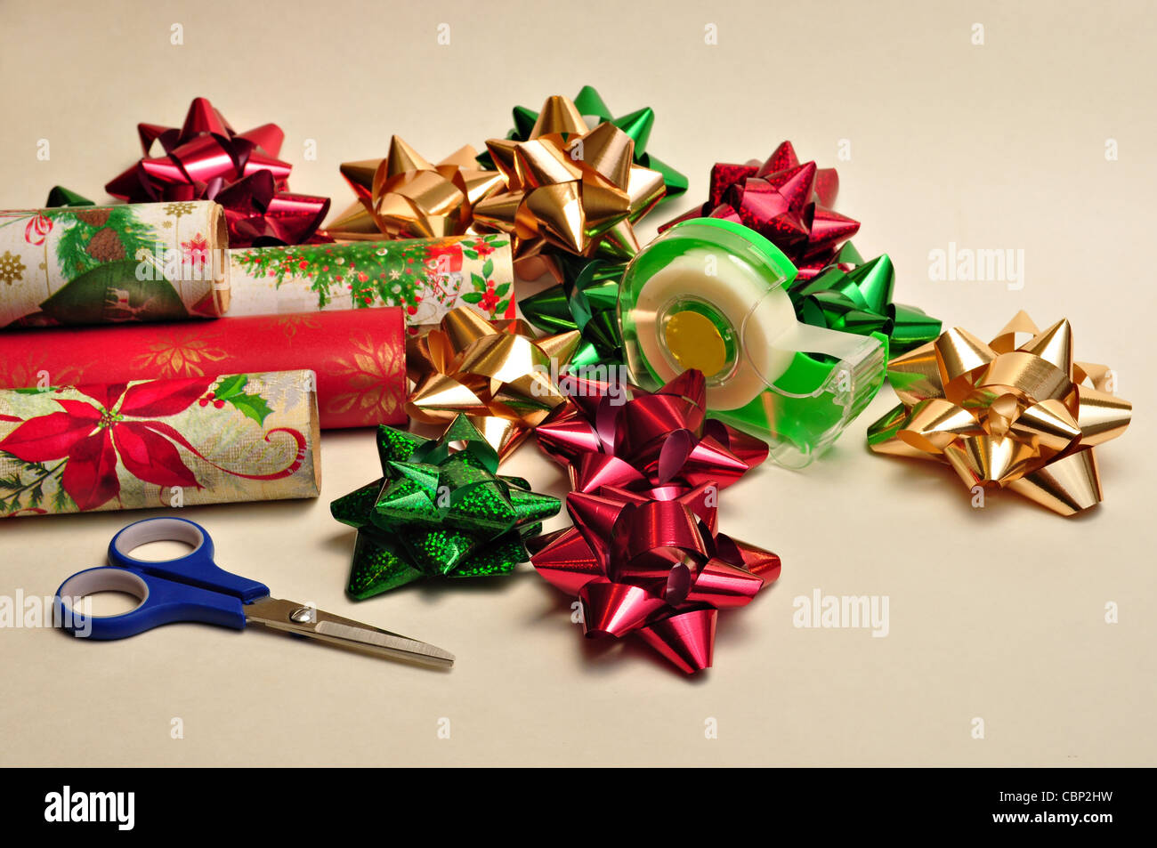 Flat Lay Blank Envelope Scissors Wrapping Paper Ribbons Christmas Gifts  Stock Photo by ©AntonMatyukha 218029978