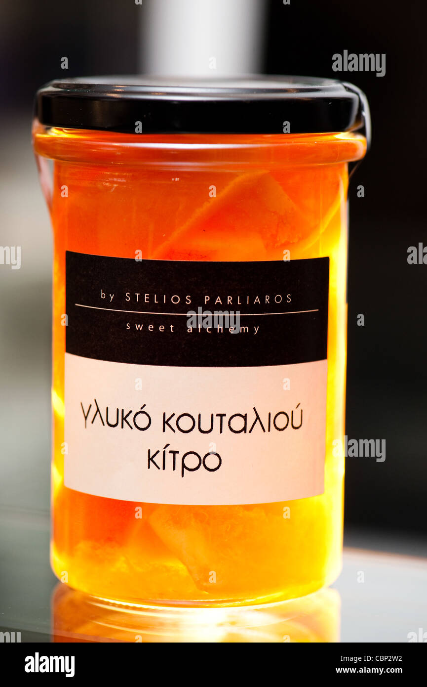 Greek citron sweet in the chic patisserie "Sweet Alchemy" of Stelios Parliaros in Kolonaki district of Athens Stock Photo