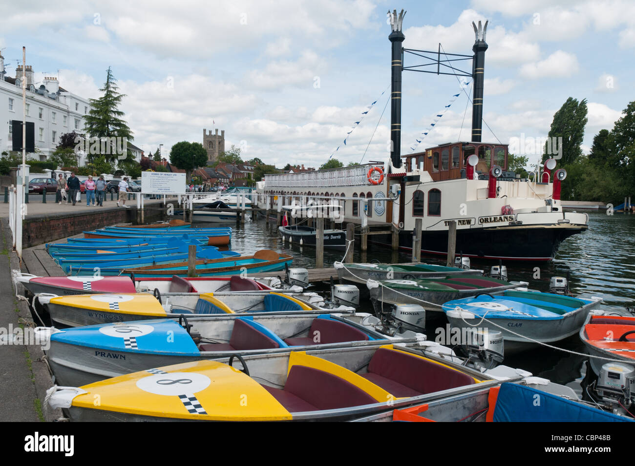 Paddle steamer and boats for hire on the River Thames at Henley-on-Thames, Oxfordshire, England. Stock Photo
