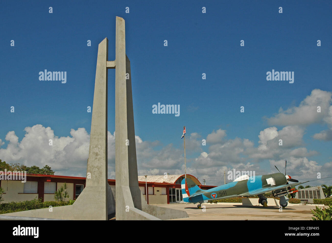 CUBA, Playa Giron (Bay of Pigs), Giron Museum with aeroplane at front of building Stock Photo