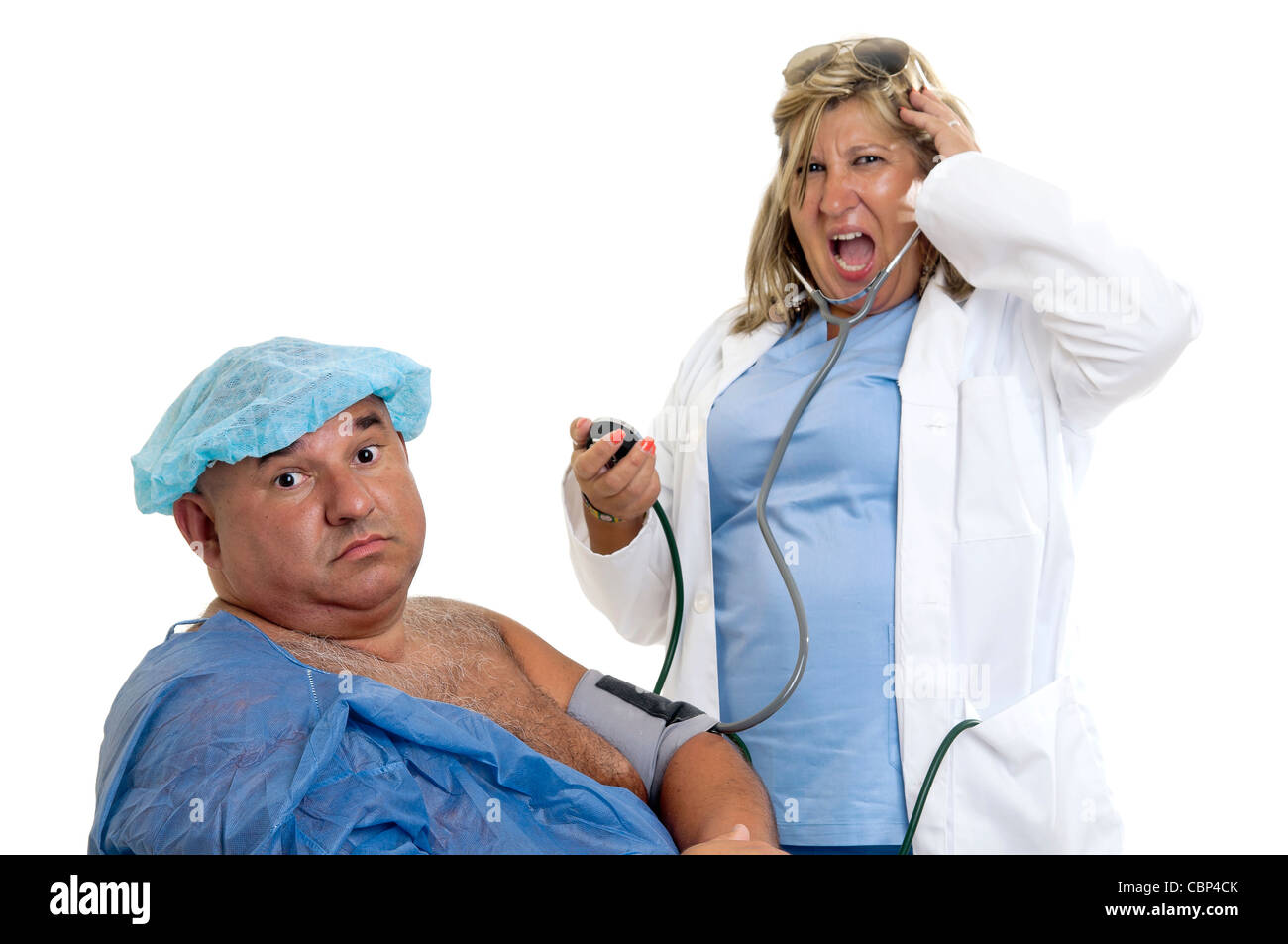 Large male patient in a wheelchair with doctor Stock Photo Alamy
