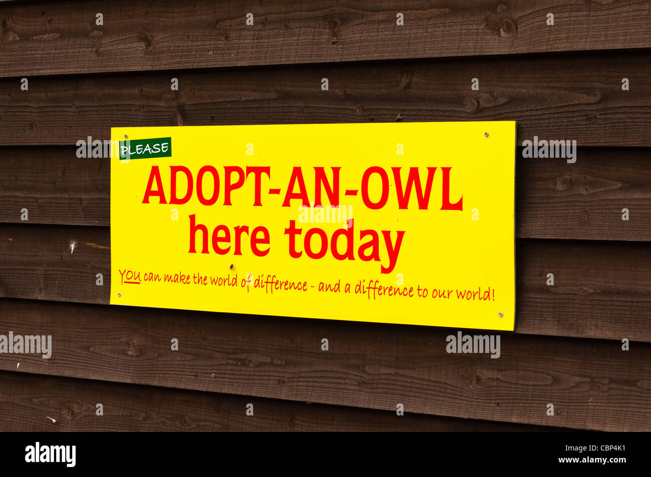 An Adopt An Owl Sign at the Suffolk Owl sanctuary at Stonham Barns in