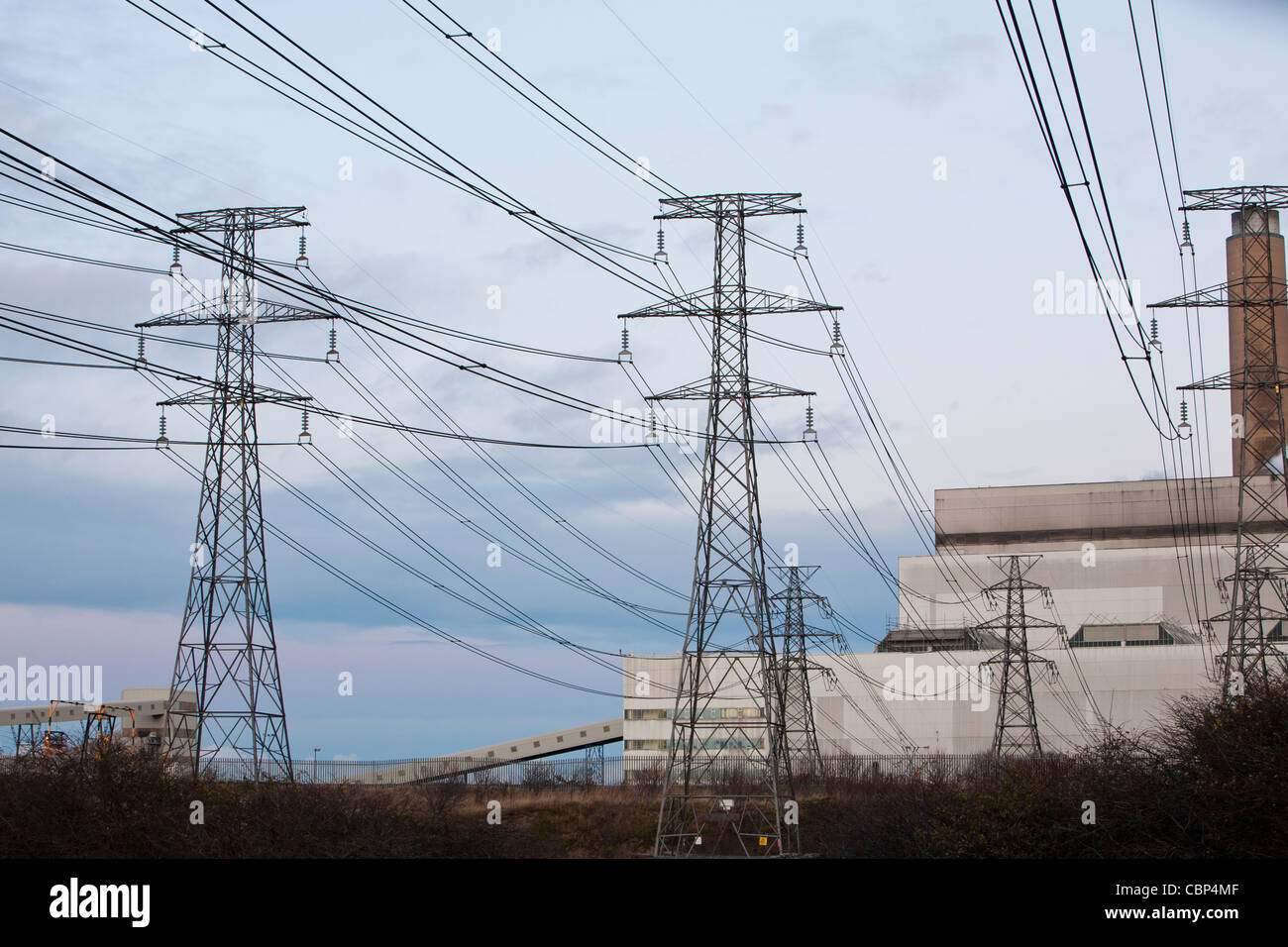 A coal fired power station supplying power to an aluminium smelter across the road in Ashington, North East, UK. Stock Photo