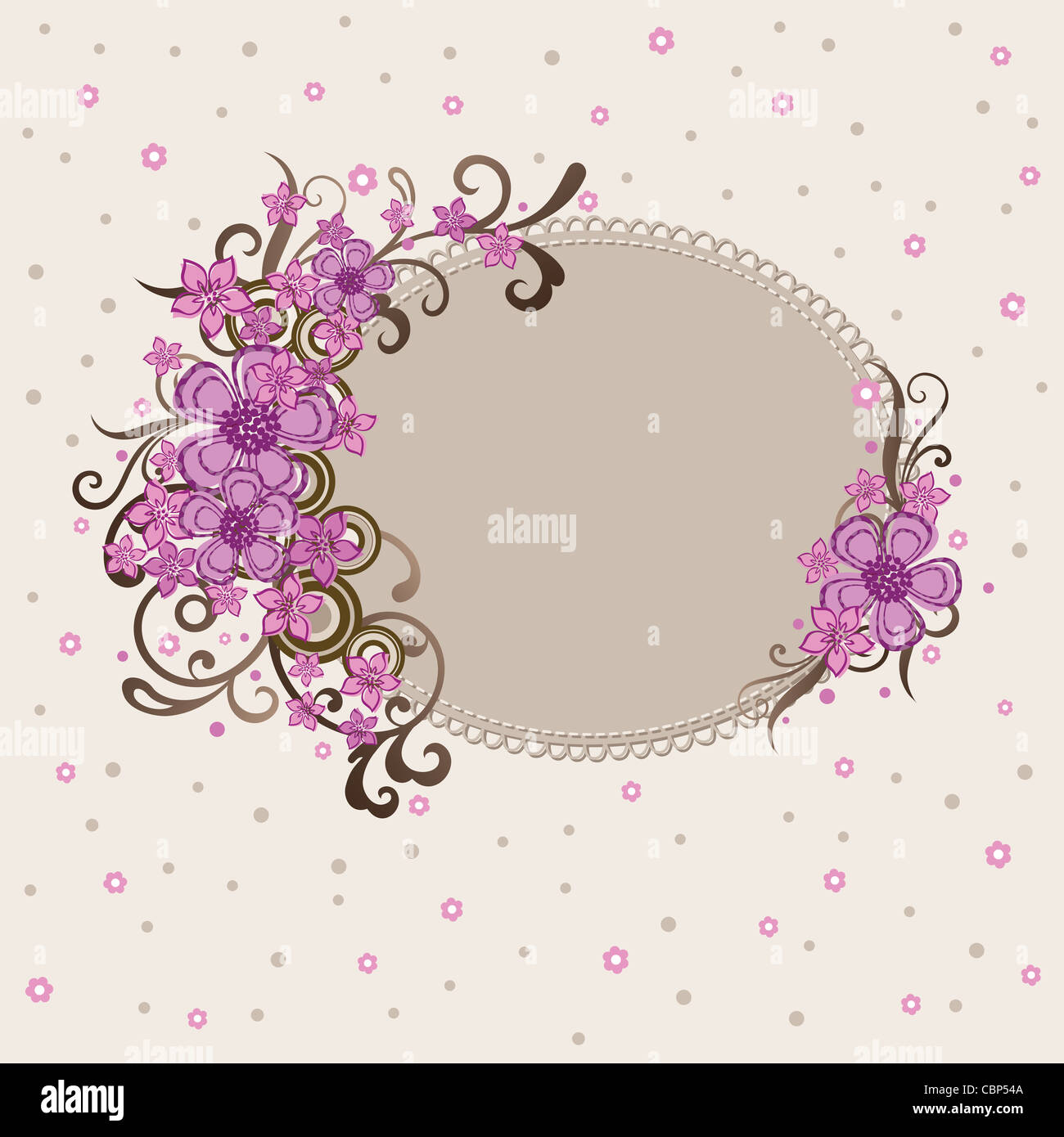 Decorative pink flowers and swirls vintage frame on floral background Stock  Photo - Alamy, image size:1300x1390