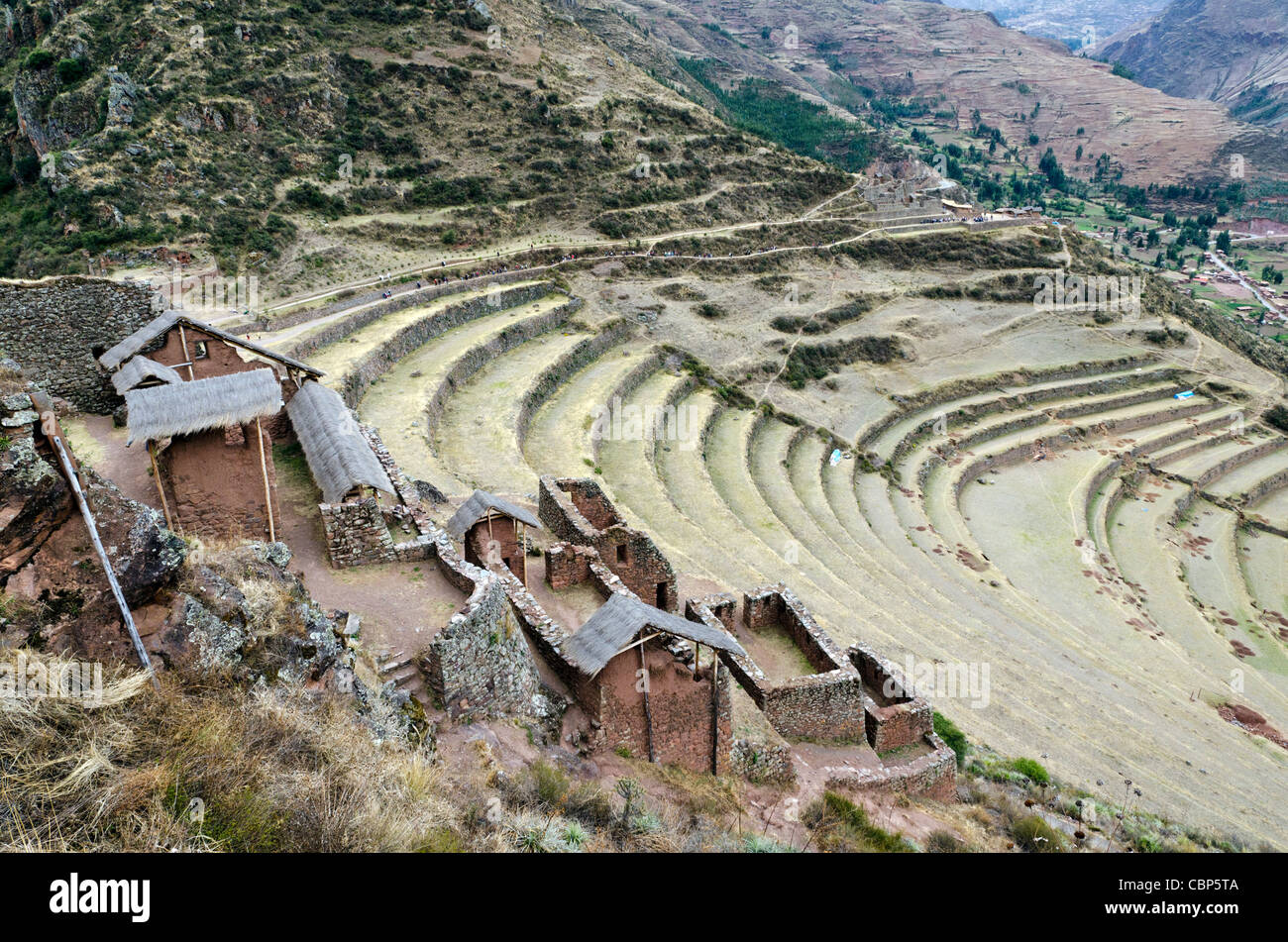Inca terraces Pisac Sacred Valley Peru Stock Photo
